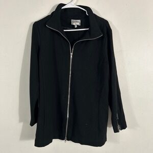Lynn Ritchie Zip Front Jacket Women Large Black Studded Cuffs MOCK NECK